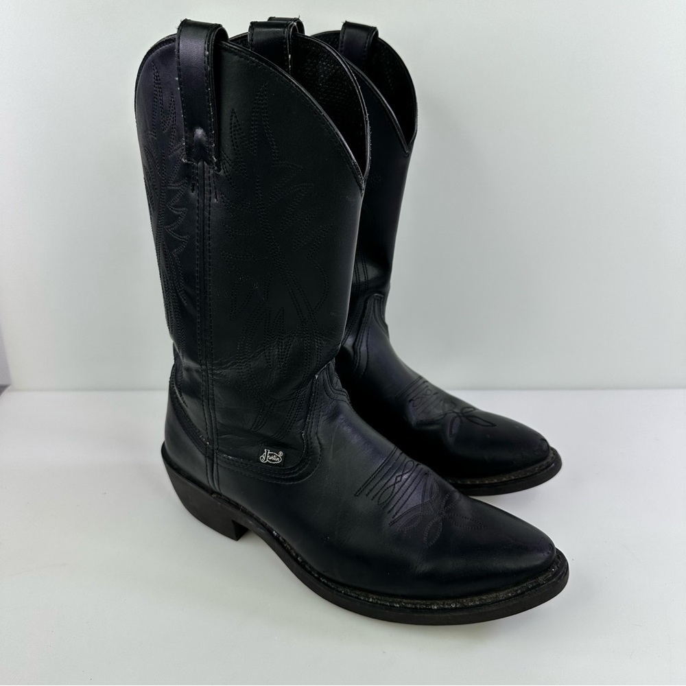 Justin Basics Men's Boots Size 9D #JB1104 Cowboy Western Black Leather Upper